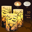Halloween Decor Flameless Candles Set of 3 Black Spooky Bats Decal Flickering Candles Battery Operated with Remote Real Wax LED Pillar Candles for Halloween Party Horrible Theme Decor by GreenHaven Gardens