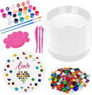 Concrete Stepping Stone Molds,Cement Molds Perfect for Creating Stepping Stones & Garden Markers, Include 300g Mosaic Tiles,Carving Tools and 12 Colors of Acrylic Paint, 10" diam (20pcs) by GreenHaven Gardens