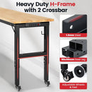 Workbench with Wheels 60 Inch Rubberwood Tabletop Garage Workbench Adjustable Height Work Bench with Pegboard, Power Outlets for Woodworking, Home, Office, Workshop by GreenHaven Gardens