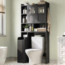 Itaar Over The Toilet Storage Cabinet, Over Toilet Bathroom Organizer with Glass Doors & Toilet Paper Holder Stand, Home Space-Saving Toilet Rack, for Bathroom, Restroom, Laundry(Black) by CozyNest Decor