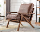 HNY Mid Century Arm Chair, Retro Accent Armchair with Wood Frames & Faux Leather Upholstered Removable Cushions, Leisure Reading Chair Slipper Chair for Living Room Bedroom, Brown by CozyNest Decor