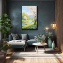 The scenery of a stream between trees and cherry blossoms under the blue sky is suitable for posting in the living room bedroom office landscape posters by CozyNest Decor