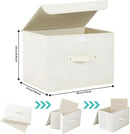 Storage Boxes, Collapsible Storage Bins with Lids, Cotton and linen cloth Storage Baskets with Handle, for Books, Closet, Bedroom, Home, 15x9.8x9.8 in, Grey and Beige by CozyNest Decor