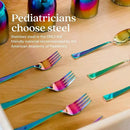 Ahimsa Stainless Steel Kids Utensils - Kids Fork and Spoon Set, Pediatrician Designed Rainbow Silverware Set, 100% BPA Free & Dishwasher Safe (Rainbow) by CozyNest Decor