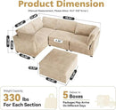 Modular Sectional Sofa with Chaise, U-Shaped 5-Seater Cloud Couch for Living Room, Plush Corduroy Fabric, Includes Movable Ottoman, Beige by CozyNest Decor