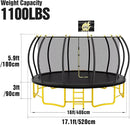 10FT 12FT 14FT 16FT Pumpkin Trampoline for Kids Adults, ASTM Approved Outdoor Recreational Trampoline with Basketball Hoop, Enclosure Net, Yellow by TinyTreasures Baby Boutique