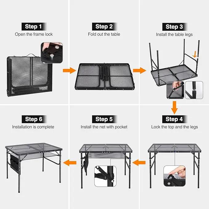 REDCAMP 36x24 Folding Grill Table for Outside, Lightweight Portable Metal Aluminum Outdoor Grill Table with Adjustable Height Legs, Great for Camping Picnic Cooking BBQ, Black 3ft, photo 8 of 9