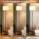 Ambimall Modern Standing Floor Lamp for Living Room & Bedroom with 3 Color Temperatures Bulb & Pull Chain Switch, 60" Tall with Beige Shade & Black Pole by CozyNest Decor