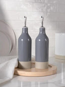 famiware Milkyway 16oz Ceramic Olive Oil Dispenser Bottle, Olive Oil and Vinegar Dispenser Bottle Set of 2 with Stainless Steel Pourers, Suitable for Storage Vinegar, Liquids, Dark Gray by CozyNest Decor
