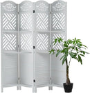 Room Divider with Shelves, 68.9inch Wood Carved and Louvered Wall Divider Freestanding, 4 Panels Folding Partition Screen for Bedroom Home Office (White) by CozyNest Decor