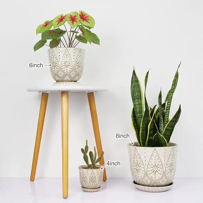 Gepege 8 Inch Plant Pot, Creamy White Ceramic Planter with Drainage Holes and Saucers for Plants Indoor and Outdoor Flower Pot, photo 4 of 7
