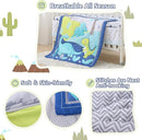 Wowelife Dinosaur Mini Crib Bedding Set for Boys Blue Premium 3-Piece Baby Bedding Sheet Set Dinosaurs Nursery Crib Set Crib Comforter Set Breathable and Soft for Baby by TinyTreasures Baby Boutique