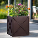 SUNNYPARK Large Metal Planter Box 17”x 17”x 18”, Square Modern Brown Metal Planter Box Heavy Duty with Drainage Holes for Outdoor Garden Patio by CozyNest Decor
