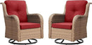 Outdoor Patio Swivel Rocker Chairs - Wicker Rattan Patio Swivel Rocking Chairs Set of 2 with High Back,Deep Seating and Comfort Cushions for Deck Porch Garden,Yellow/Red by GreenHaven Gardens