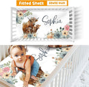 Custom Crib Bedding Set - Highland Cow Design Personalized Name Baby Nursery Bed 3 Pcs Set - Chic Soft Blanket with Dotted Backing, Sheet, Pillowcase for Newborn Girls Boys Gifts Color03 by TinyTreasures Baby Boutique