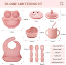 Baby Weaning Set - Silicone Toddler Feeding Set (10 Pcs) with Adjustable Bib, Suction Bowl, Plate, Fork, Spoon, Water & Snack Cup Kit - Baby Led Weaning Kit by TinyTreasures Baby Boutique