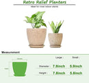 8 Inch + 6 Inch Retro Ceramic Planter Set of 2 with Drainage Hole and Saucer for Multiple Plants, Indoor-Outdoor Garden Pots for Succulent, Orchid, and Flower (Retro Peach) by CozyNest Decor