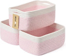 Small Storage Baskets for Organizing | Closet Organizer Bins | Shelf Toy Basket | Woven Rope Baskets | Cube Decorative Box | Shallow Basket | 13x8.5x5.1” | 3 Packs White Pink by GreenHaven Gardens