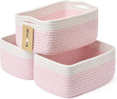 Small Storage Baskets for Organizing | Closet Organizer Bins | Shelf Toy Basket | Woven Rope Baskets | Cube Decorative Box | Shallow Basket | 13x8.5x5.1” | 3 Packs White Pink by TinyTreasures Baby Boutique