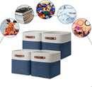 DULLEMELO [Set of 4 Storage Cubes Baskets for Organizing, 11 x 11 x 11 inch Cube Storage Organizer Bins with Leather Handles, Foldable Fabric Cloth Bins for Cube Storage(4 Pack - 11" White&Blue) by TinyTreasures Baby Boutique