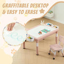Multi Functional Kids Table and 2 Chairs Set, Graffiti & Building Blocks Double-Sided Tabletop, Toddler Play Table with Drawers, Large Storage Space, Gift for Boys/Girls, Pink by CozyNest Decor