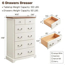 T4TREAM 6 Drawers Dresser Chests for Bedroom, 48" Tall Rustic Chset of Drawers, Wood Dressers Organizer for Bedroom, Living Room,Hallway, Antique White by CozyNest Decor