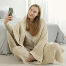 Amélie Home Chenille Knit Throw Blanket for Couch, Chevron Texture Decorative Soft Blanket for Sofa, Bed & Chair, 50"x60", Beige by CozyNest Decor