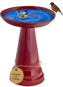 Birds Choice Ohio Stoneware Bird Bath | Pedestal Bird Bath, Stable Locking Top | Weather-Resistant Ceramic Clay, Glazed Finish | Outdoor Garden & Patio Decor | 22" H x 17" D, Burgundy by GreenHaven Gardens