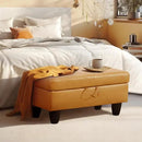 Ottoman Rectangular Storage Ottoman Bench, Faux Leather Footrest, Coffee Table, Stool Footstool with Hinged Lid for Living Room, Bedroom, Entryway, Orange, 28.5"x19"x17.5" by CozyNest Decor