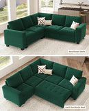 Belffin Modular Sectional Sleeper Sofa with Pull Out Couch Bed Velvet Convertible L Shaped Sectional Couch for Living Room Apartment Green by CozyNest Decor