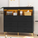 GarveeHome Dresser for Bedroom with 6 Drawers, Baby Changing Table Dresser with Changing Pad, LED Lights & Charging Station, Baby Changing Station with Changing Table Top, Black by TinyTreasures Baby Boutique