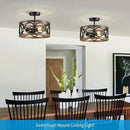 XINGQI Black Ceiling Light Adjustable Height Chandelier Modern Farmhouse Pendant Lighting Fixture Wood Grain Metal 13" Rustic Round Lights for Dining Room Kitchen Bedroom Entryway by CozyNest Decor