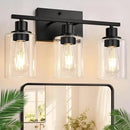 3 Light Bathroom Light Fixtures, Matte Black Modern Vanity Lights with Clear Glass Shade, Bathroom Wall Lamp for Mirror Kitchen Living Room Hallway Cabinet Porch by CozyNest Decor