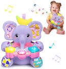 Baby Elephant Musical Stuffed Animals Toy with Light-Up Music & Crinkle Sound Paper,Infant Bilingual Early Learning Education Toys,Tummy Time Toys for 0-3-6-12+ Months Boy Girl, Purple by TinyTreasures Baby Boutique