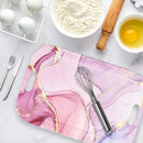 Serving Trays with Handles, 14.5 x 9.8 inch Rectangular Plastic Tray for Restaurant, Kitchen, Painting of Pink and Gold Marble by CozyNest Decor