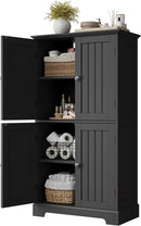 ChooChoo Bathroom Floor Cabinet, Modern Bathroom Storage Cabinet with 4 Doors and Adjustable Shelves, Freestanding Cupboard for Living Room, Black by CozyNest Decor