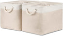 Bidtakay Beige Storage Basket Large Fabric Cloth Baskets [2-Pack] Tall Rectangular Shelf Baskets 16X11.8X11.8 in Canvas Collapsible Storage Bins with Handles for Organizing Living Room(White&Beige) by TinyTreasures Baby Boutique