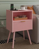 Nightstand,Modern Bedside Table with Storage Drawer and Open Wood Shelf, Accent Night Stand with Solid Wood Legs for Living Room, Bedroom and Small Spaces,Easy Assembly (Pink-Outlet) by CozyNest Decor