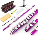 EASTROCK Closed Hole Flutes C 16 Key for Beginner, Kids, Student -Nickel Flute with Case Stand and Cleaning kit (Pink) by TinyTreasures Baby Boutique