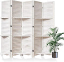 Partition Room Dividers, Folding Wood Privacy Screen with Three Display Shelves Suitable for Home Office, Study, Art Display - 5 Panel, 67 * 64inch (White-Washed) by CozyNest Decor