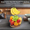 Livabber Countertop Fruit Basket Bowl with Banana Hanger, Modern Standing Fruit Vegetable Bowl Storage, with Banana Tree Holder for Kitchen Dinning Table (Round Wood, Black) by CozyNest Decor