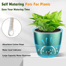 Self Watering Pots for Indoor Plants, 6-Pack 5'' Self Watering Planter with Drainage Holes, Small African Violet Pots with Water Indicator, Clear Wick Orchid Pot, Blue Gold by CozyNest Decor