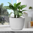 12 inch Large Plant Pots, Plastic Planters with Drainage Holes and Saucers, Flower Pots for Indoor Outdoor Plants, Modern Decorative Pots for Garden House Plants, White by GreenHaven Gardens