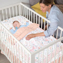 GFU Crib Bedding Set for Girls 4-Piece, Bow Baby Girl Crib Bedding Set Pink Flowes, Nursery Sets Includes Comforter, Fitted Crib Sheet, Crib Skirt, and Diaper Stacker by TinyTreasures Baby Boutique