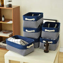 TcaFmac Small Storage Baskets [6 Pack] - Navy Blue Rectangular Storage Bins with Blue Stripes by CozyNest Decor