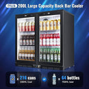 Tylza Back Bar Cooler With 2 Glass Doors, 200L Under Counter Back Bar Refrigerator with LED Lighting, Safety Locks, Counter Height Bar Beverage Cooler for Beer, Soda Drinks, Wine, Black by CozyNest Decor