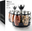 Mlici 6PC Spinning Glass Spice Jars - 360° Rotating Spice Rack Organizer with Jars, Stainless Steel Revolving Seasoning Holder Jars for Countertop Cabinet Kitchen Spices Cruets by CozyNest Decor