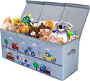 Toy Box Chest for Kids, Collapsible Oxford Toy Storage Box with Handles for Boys, Extra Large Sturdy Waterproof Toy Organiser for Bedroom Playroom, 37.7×12.5×15.7 Inch (Animal Cars) by TinyTreasures Baby Boutique