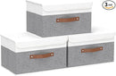 Yawinhe Collapsible Storage Bin, Cube Organizer Basket, Fabric Box with Lids, Washable and Leather Handle, for Home, Closet, White/Grey, 13.0''Lx9.0''Wx7.9''H, 3-Pack, SNK024WGS-3 by TinyTreasures Baby Boutique