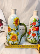 18 Oz Hand Painted Relief Ceramic Olive Oil Bottle Dispenser for Kitchen, Oil and Vinegar Bottle, Seasoning Bottle with Stainless Steel Nozzle, 540mL Oil Container with Handle for Cooking, Light Proof by CozyNest Decor